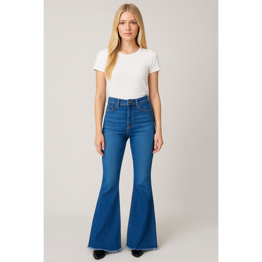 Judy Blue High Waist Flare Leg Jeans Frayed Hem Womens Denim Pants